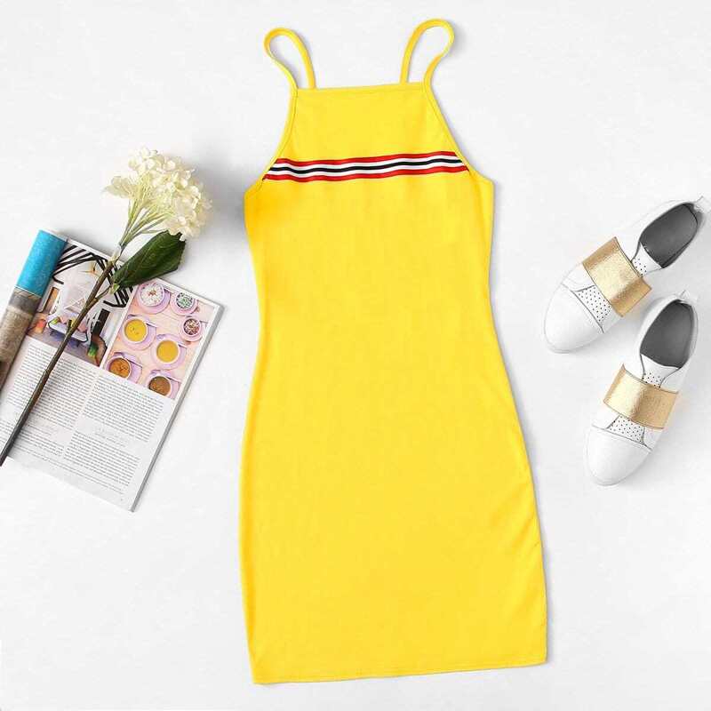

Striped Panel Bodycon Cami Dress, Yellow bright