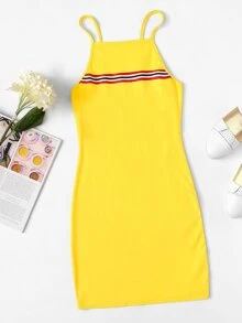 Striped Panel Bodycon Cami Dress
