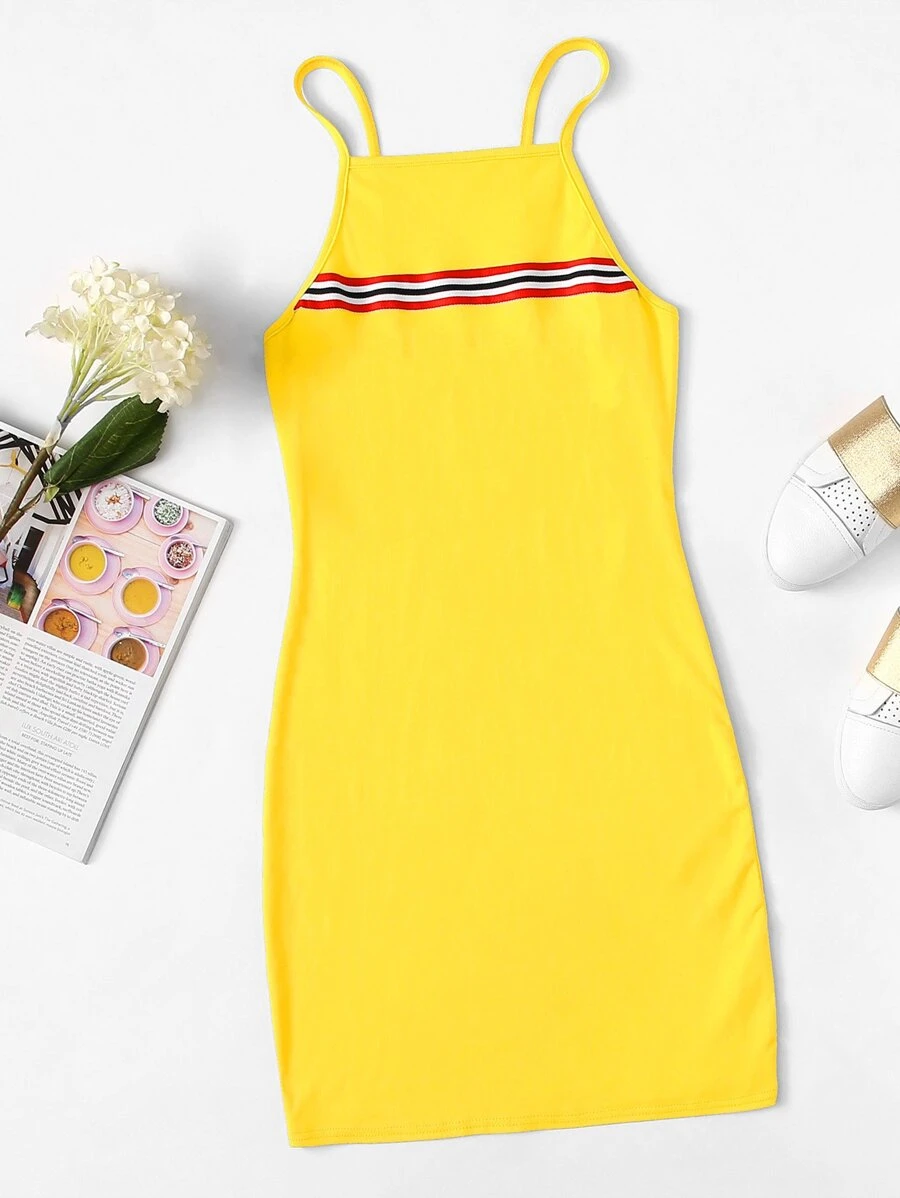 Striped Panel Bodycon Cami Dress