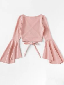 SHEIN Unity 粉色休閒打結簡約襯衫 - 淺粉色 - 查看 2