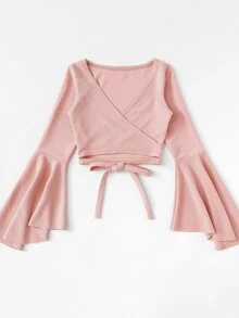 SHEIN Unity 粉色休閒打結簡約襯衫 - 淺粉色 - 查看 4