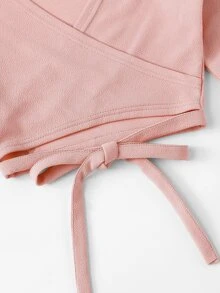 SHEIN Unity 粉色休閒打結簡約襯衫 - 淺粉色 - 查看 3