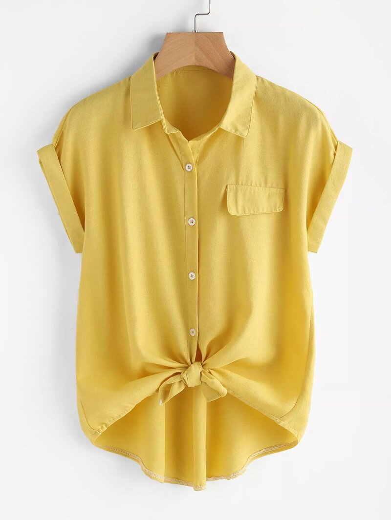 

Plus Single Breasted Knot Blouse, Yellow