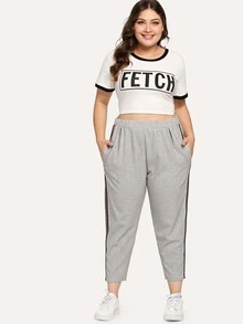 Pantalones con bolsillo con cinta lateral con letra y dibujo - grande - Gris Claro - Ver 3