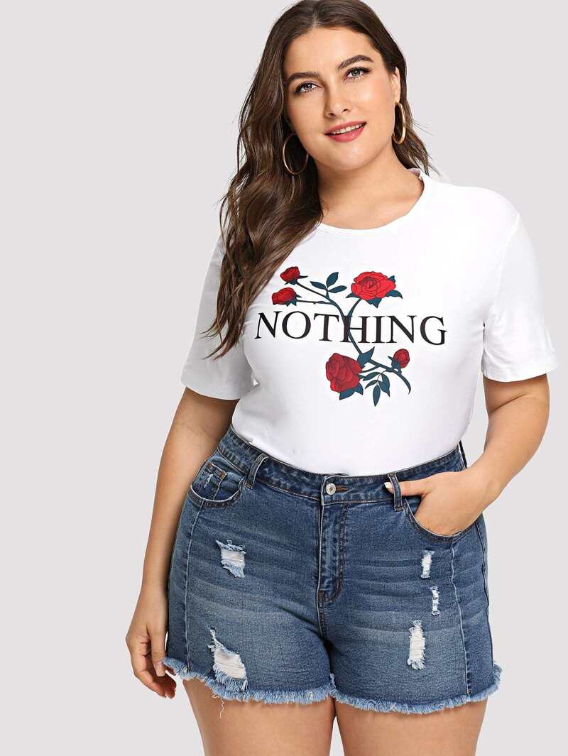 

Plus Floral Print Tee, White