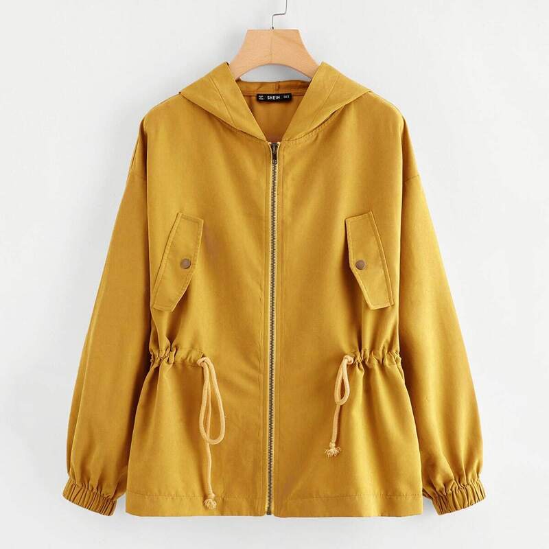 

Drawstring Waist Hooded Jacket, Yellow