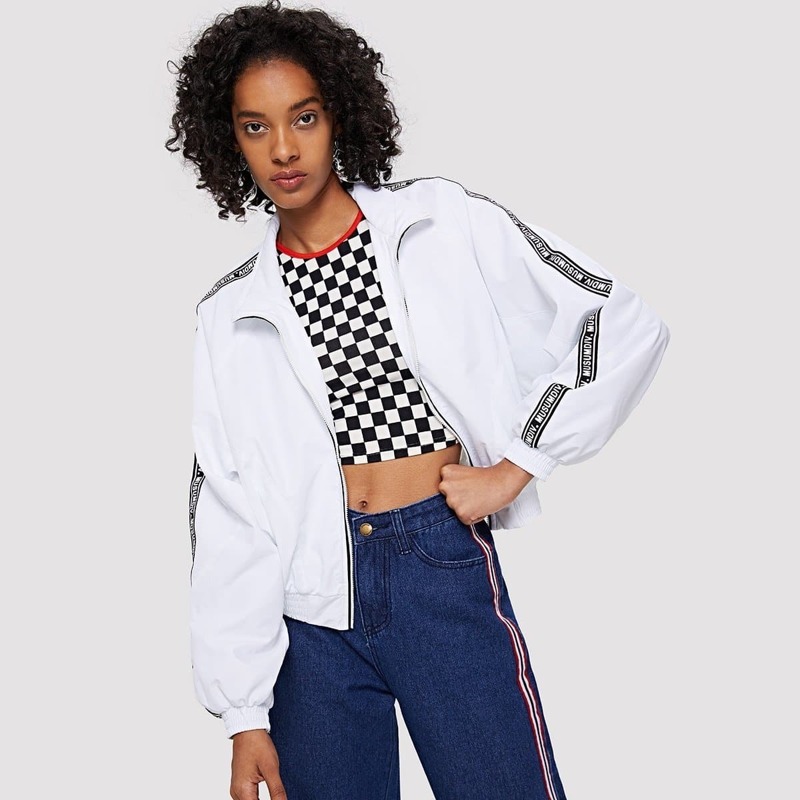 

Elastic Cuff and Hem Raglan Sleeve Jacket, White