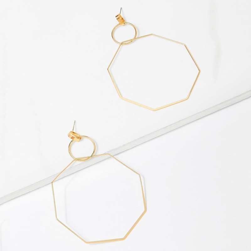 Open Geometric Drop Earrings 1pair, Gold