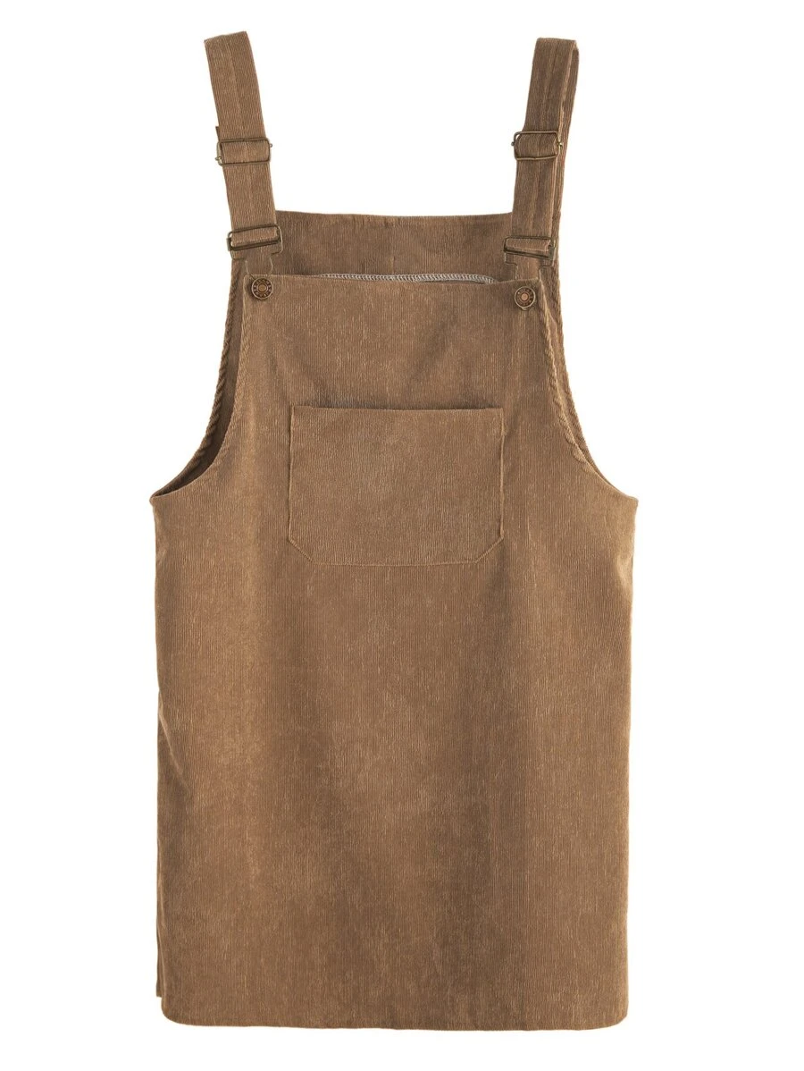 Front Pocket Corduroy Pinafore Dress - Brown - View 1