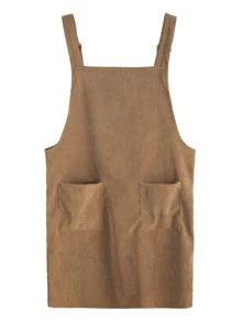 Front Pocket Corduroy Pinafore Dress - Brown - View 2