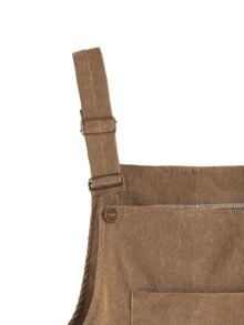 Front Pocket Corduroy Pinafore Dress - Brown - View 3