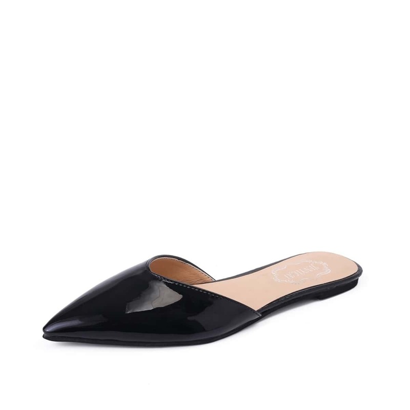 

Pointed Toe Flat Mules, Black