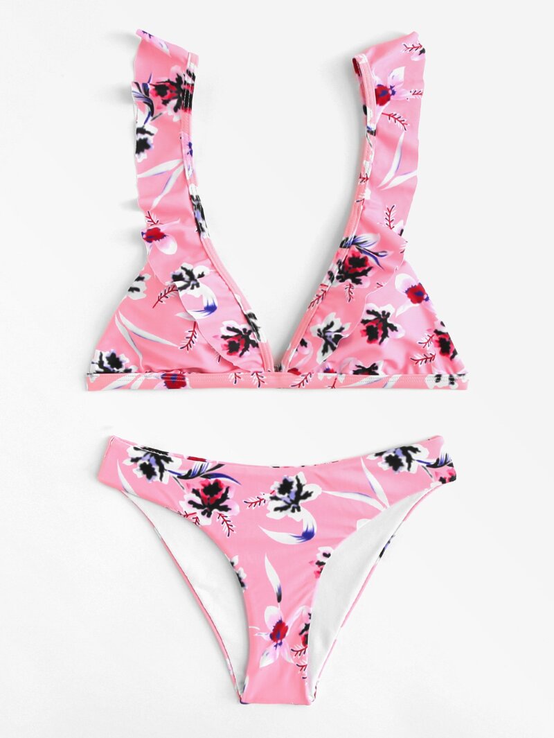 

Floral Ruffle Bikini Set, Multicolor