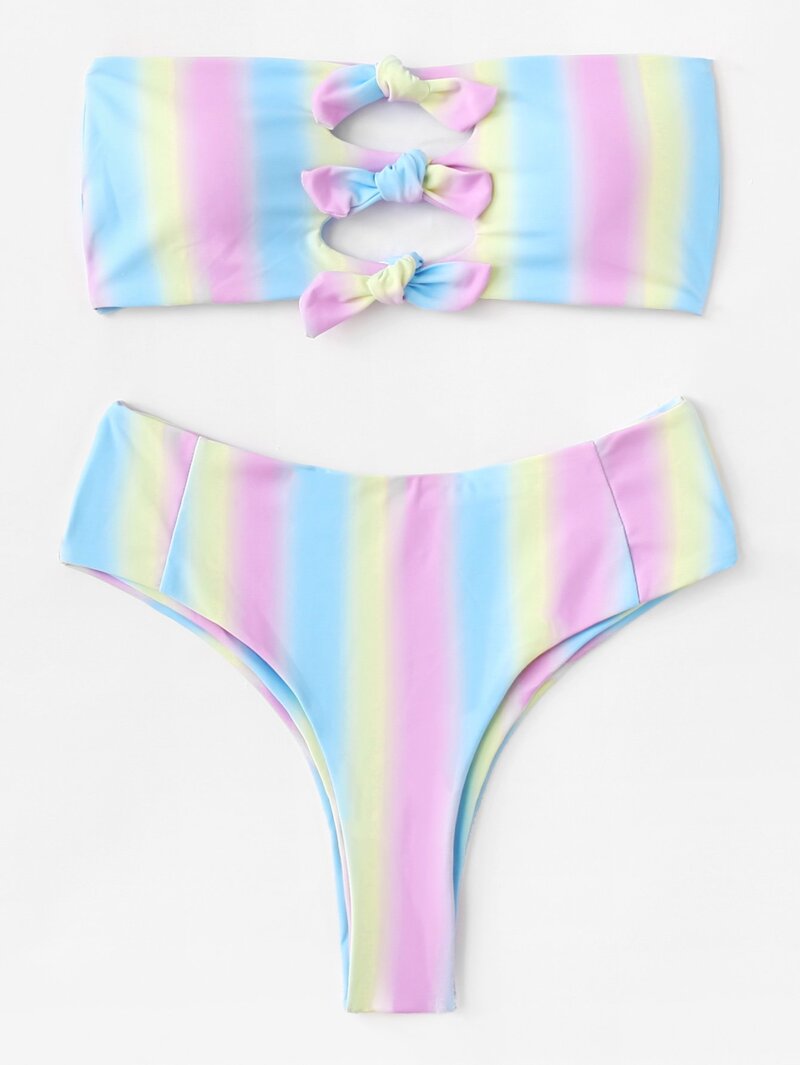 

Knot Front Striped Bikini Set, Multicolor