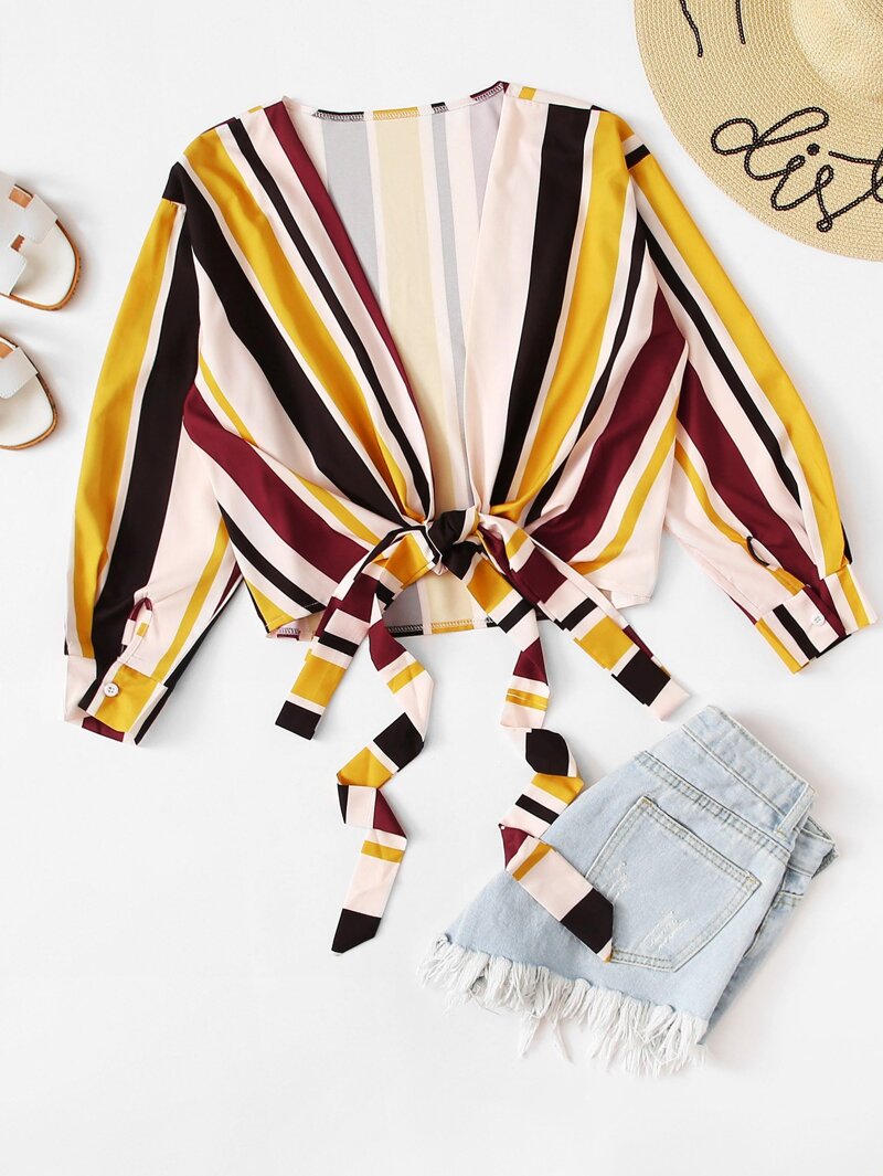 

Knot Front Striped Top, Multicolor