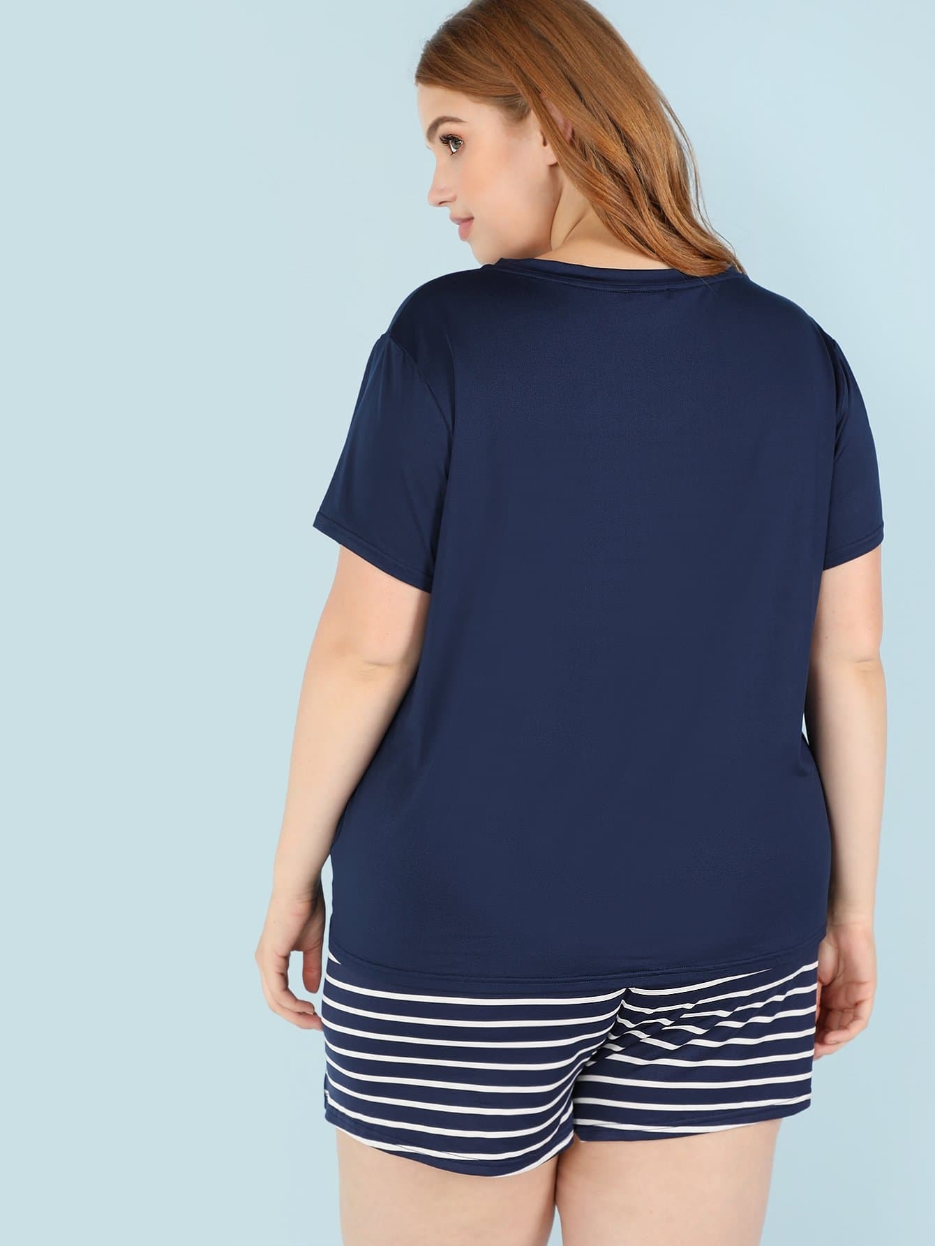 Conjunto de pijama camiseta con estampado de ancla con shorts de rayas