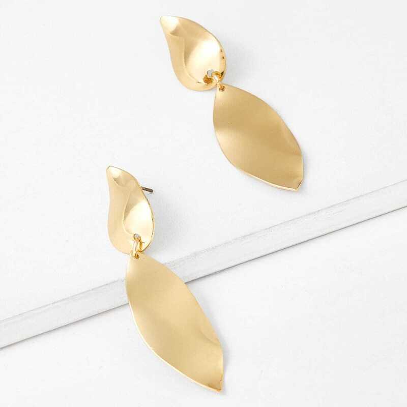 

Metal Leaf Shaped Drop Earrings 1pair, Gold