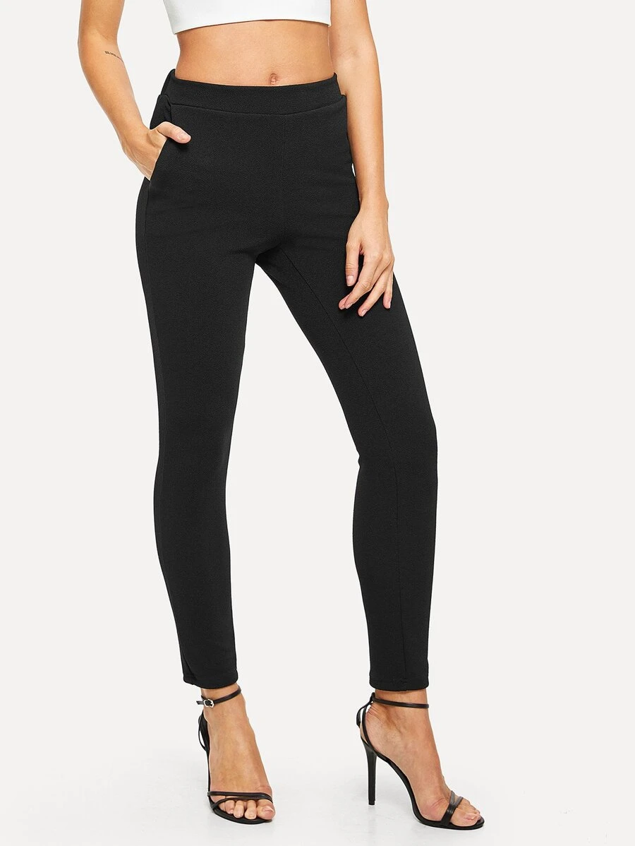 SHEIN Essnce Pantalones con textura de cintura elástica - Negro - Ver 1