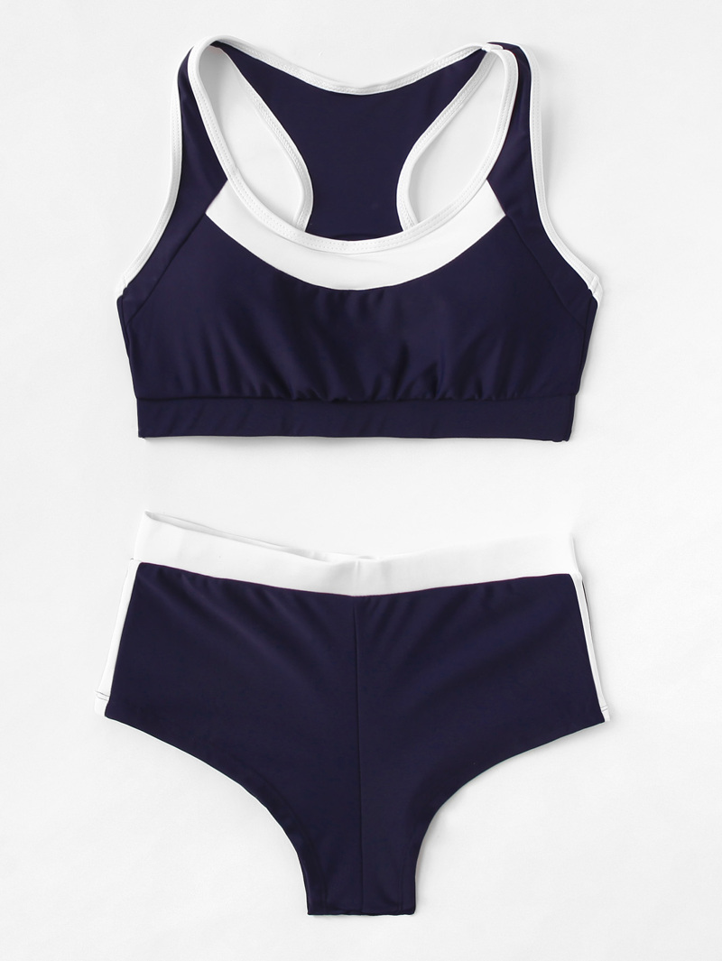 

Contrast Trim Bikini Set, Navy