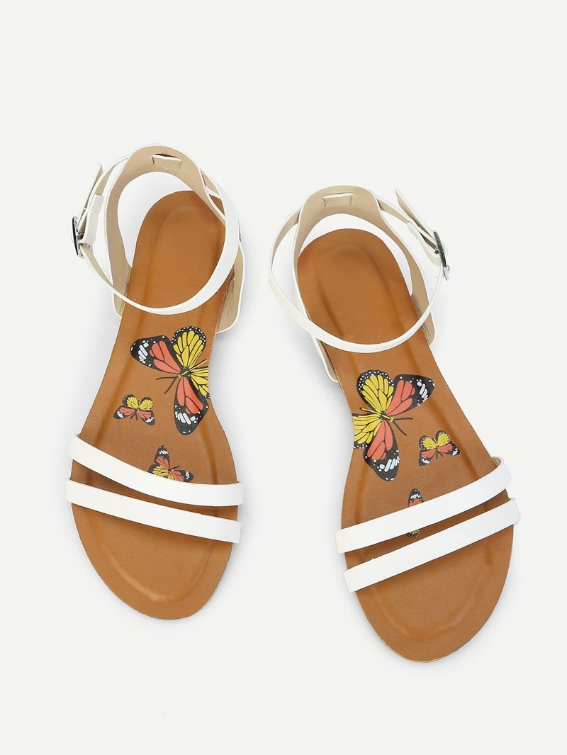 

Butterfly Print Flat Sandals, White