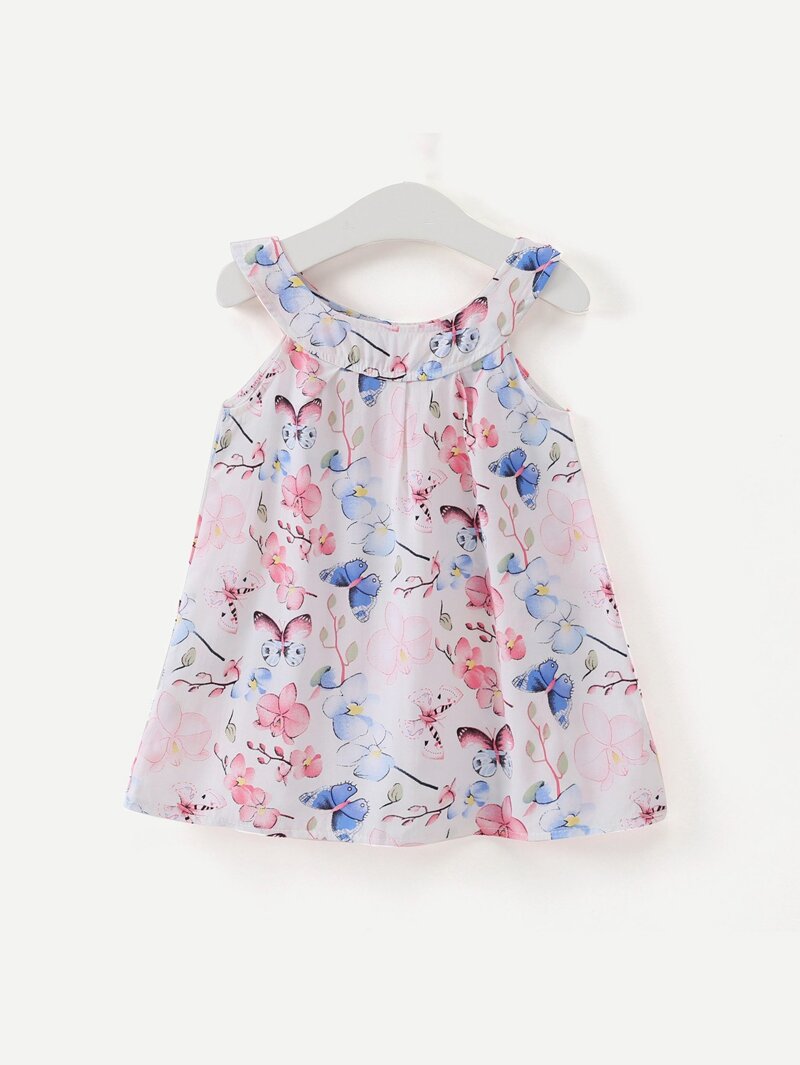 

Girls Butterfly Print Dress, White