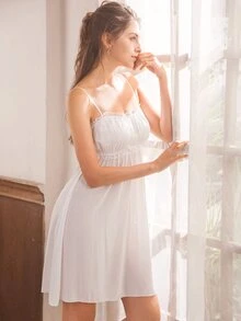 Camisón con nudo con encaje floral - Blanco - Ver 3