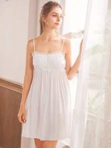 Camisón con nudo con encaje floral - Blanco - Ver 4