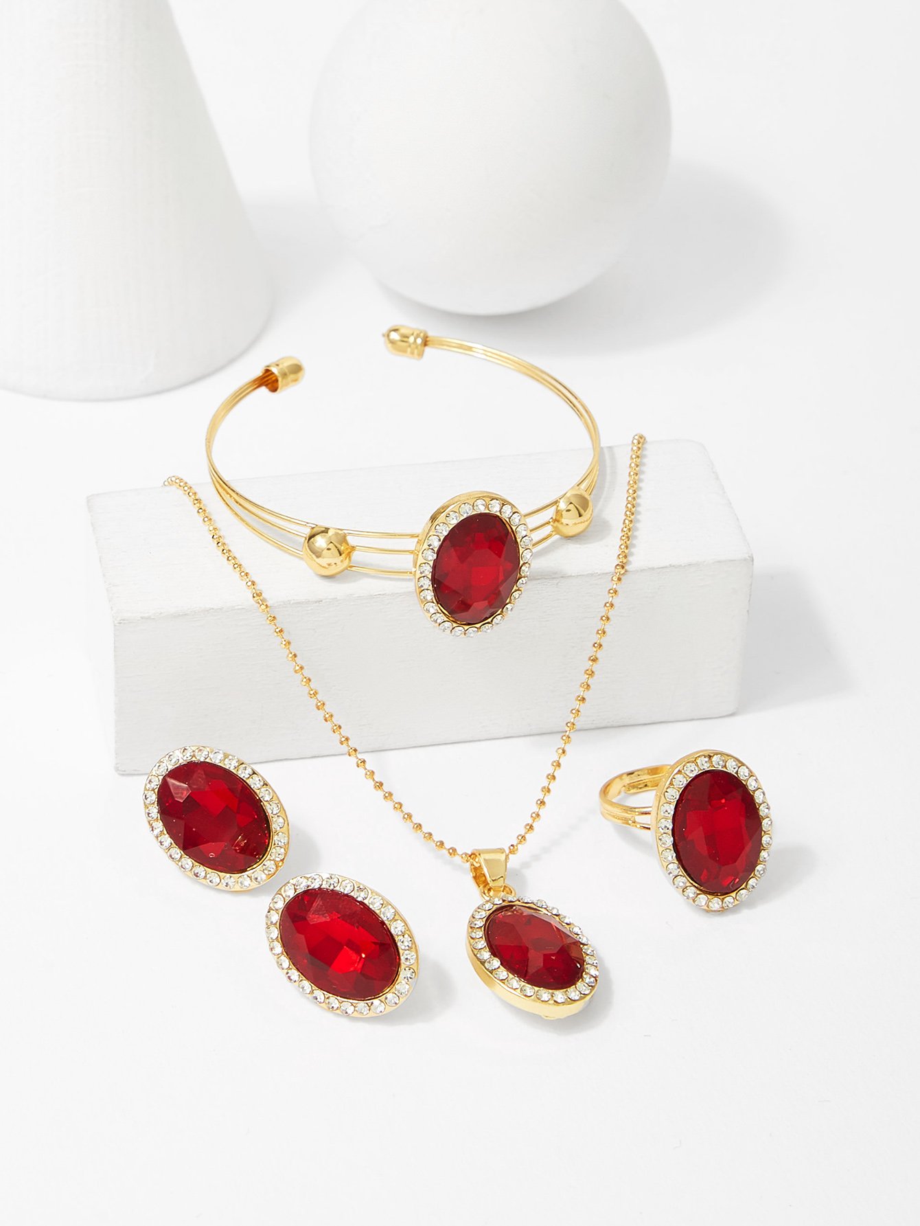 Gemstone Pendant Necklace & Earrings & Bracelet & Ring