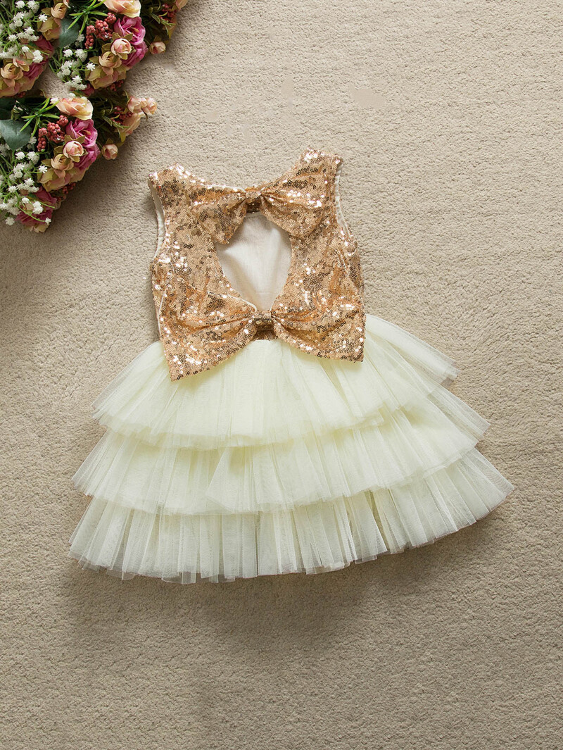 

Girls Contrast Sequin Bow Ball Gown Dress, Multicolor