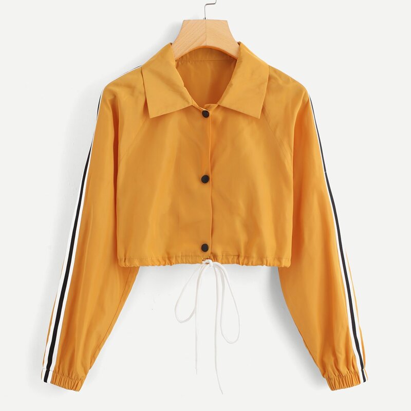 

Striped Tape Side Drawstring Hem Jacket, Yellow