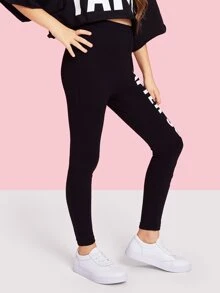 SHEIN Tween Girl Letter Graphic One Side Leggings