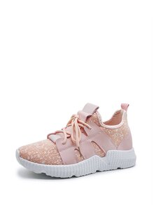 PU Panel Lace Up Mesh Sneakers