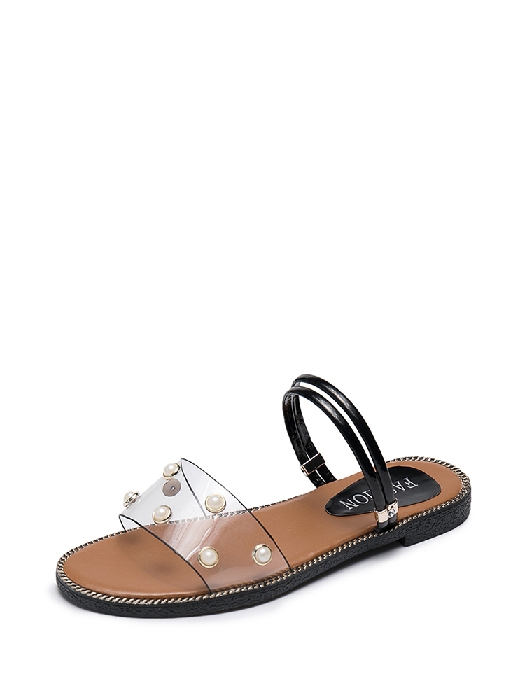 

Faux Pearl Decor Clear Sandals, Black