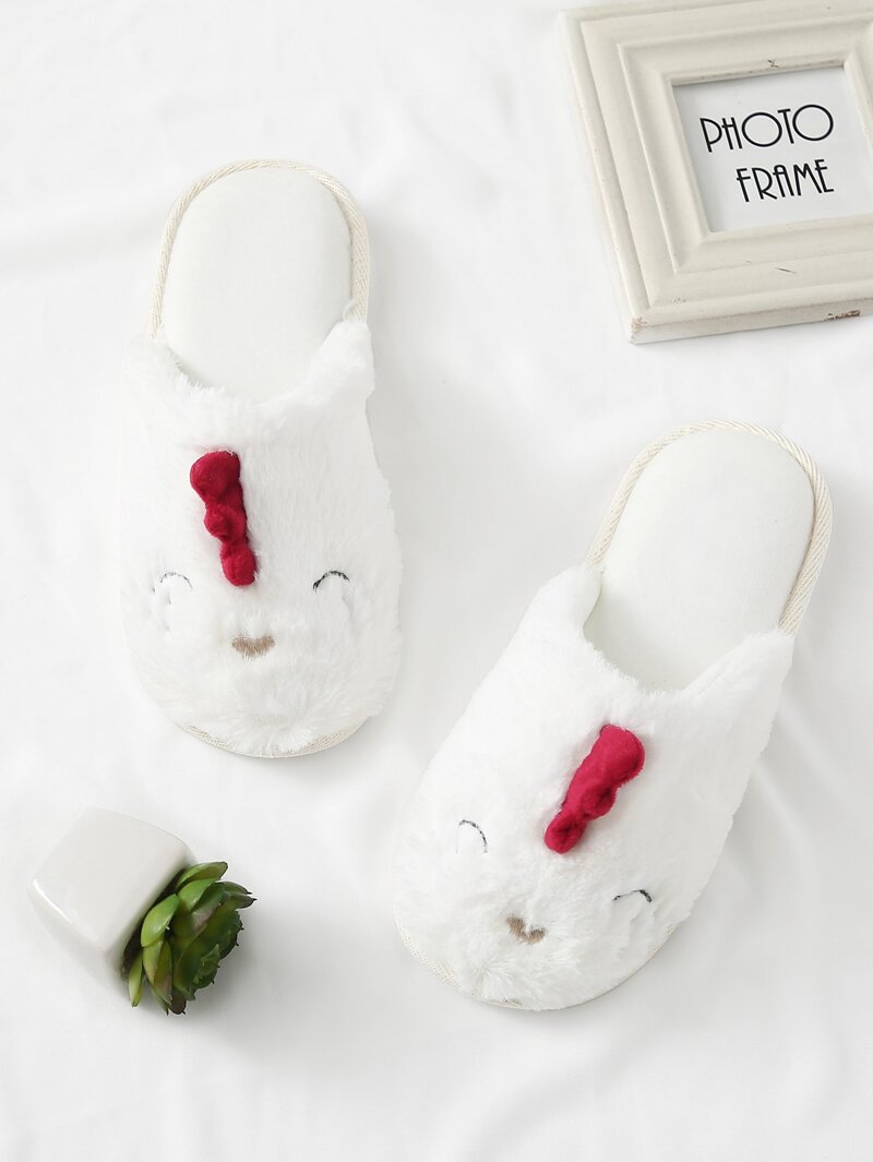 

Faux Fur Round Toe Slippers, White