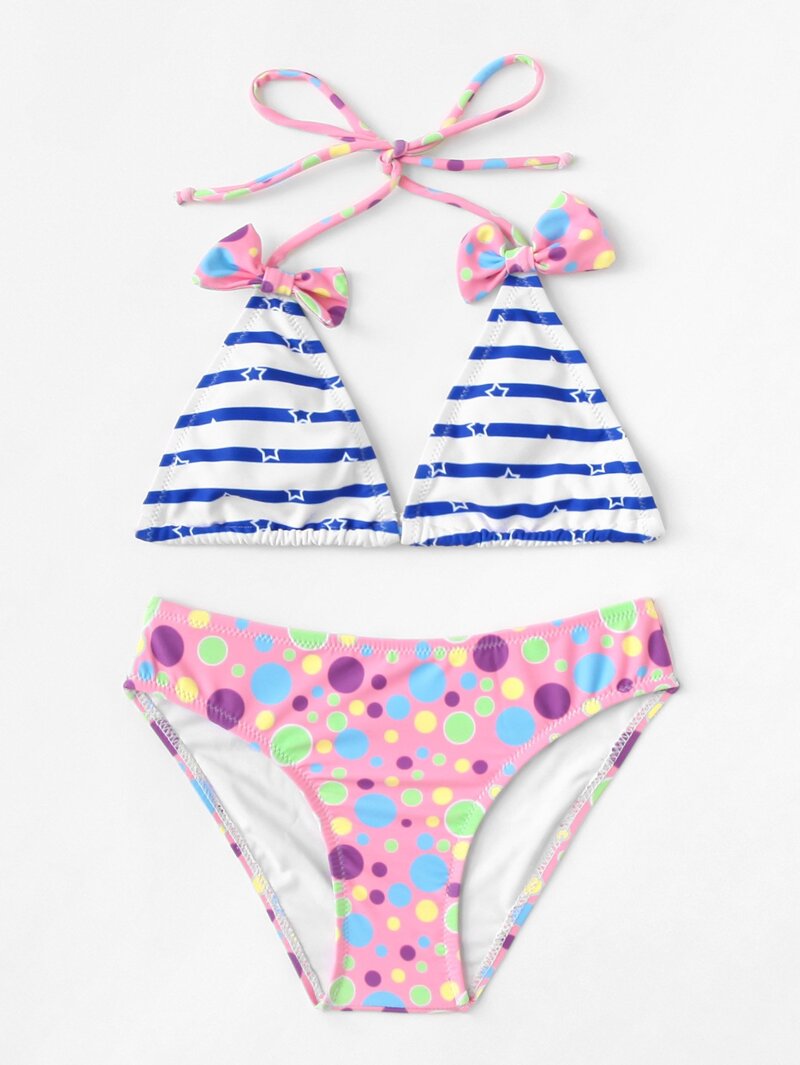 

Girls Striped & Polka Dot Bikini Set, Multicolor