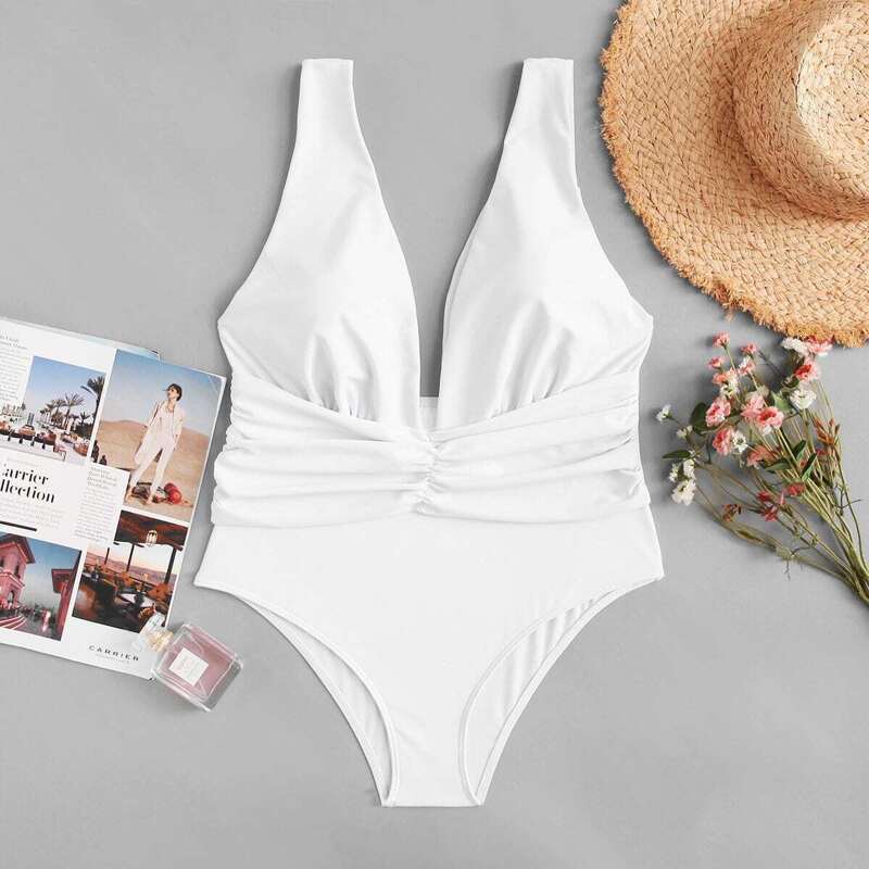 

Ruched Plain Swimsuit, White
