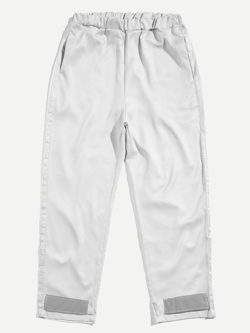 

Men Striped Side Velcro Pants, Silver