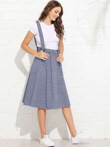 Dual Pocket Side Striped Pinafore Skirt