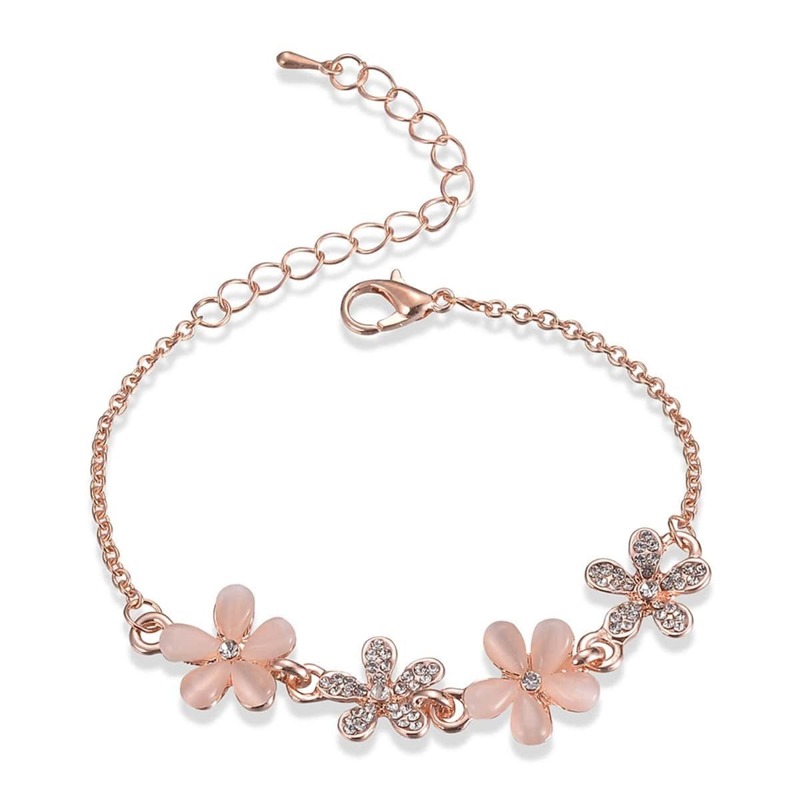 

Rhinestone Flower Design Chain Bracelet 1pc, Gold