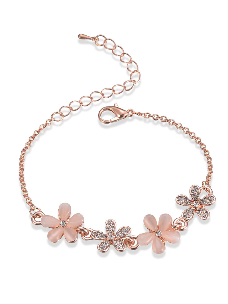 

Rhinestone Flower Design Chain Bracelet, Gold