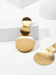 Layered Disc Drop Earrings 1pair - Yellow Gold - View 2