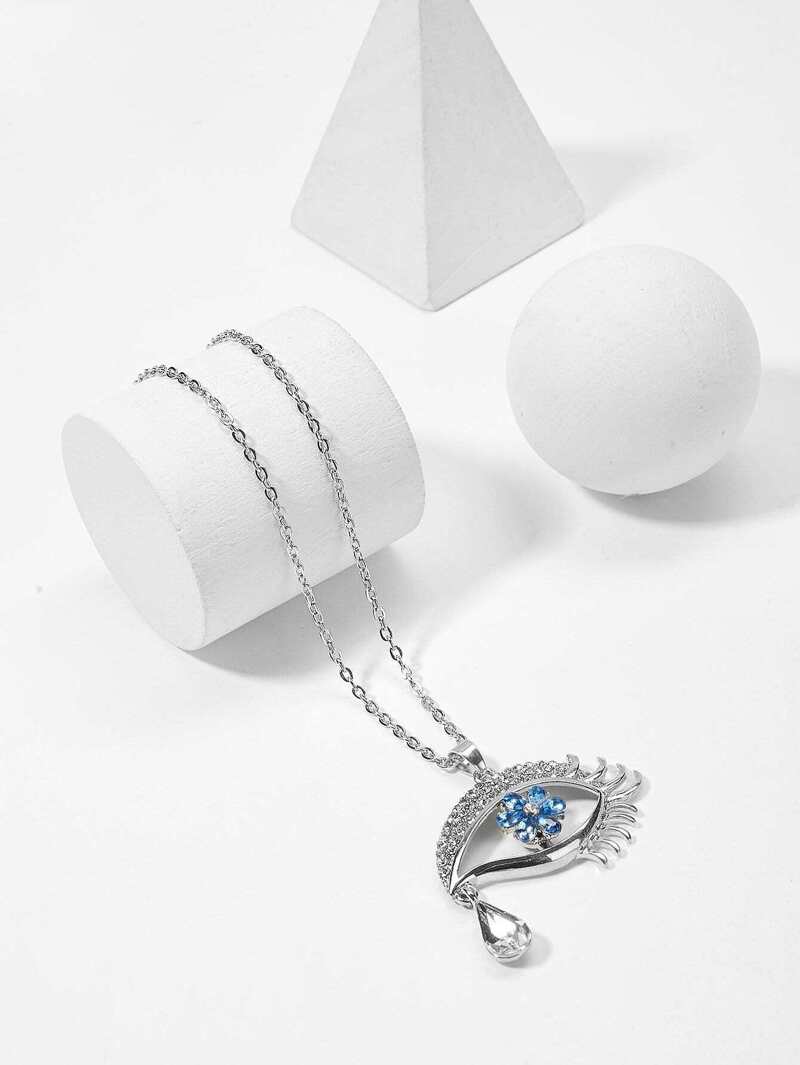 

Rhinestone Eye Pendant Necklace, Silver