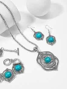 銀色波西米亞首飾套組 - 藍色 - 查看 2