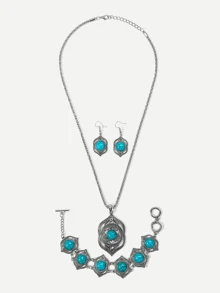銀色波西米亞首飾套組 - 藍色 - 查看 3