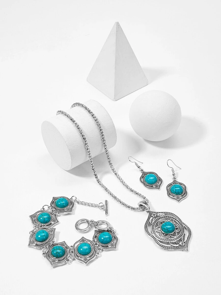 銀色波西米亞首飾套組 - 藍色 - 查看 1