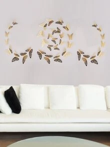 Adhesivo decorativo de pared con 12 mariposas 3D - Dorado - Ver 2