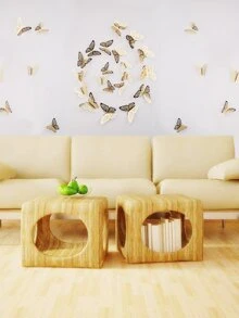 Adhesivo decorativo de pared con 12 mariposas 3D - Dorado - Ver 4