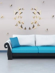 Adhesivo decorativo de pared con 12 mariposas 3D - Dorado - Ver 5