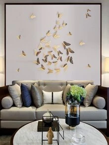 Adhesivo decorativo de pared con 12 mariposas 3D - Dorado - Ver 1