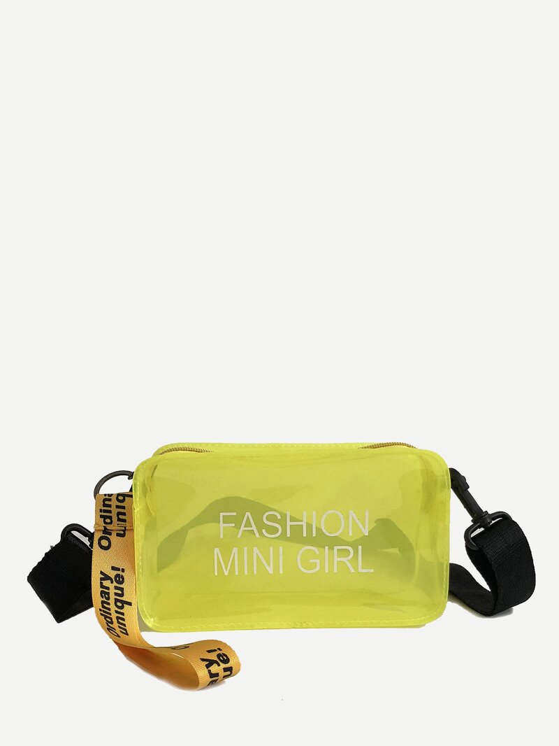 

Letter Print Crossbody Bag, Yellow